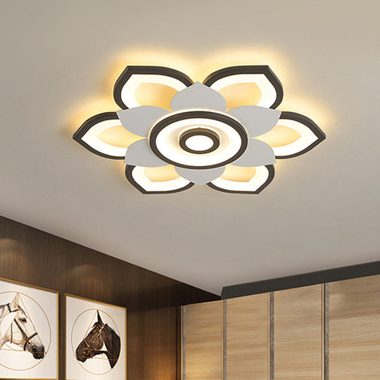 Modern Lotus Flush Ceiling Light With Led - 20.5/24.5 Acrylic Black/White Fixture In White/Warm