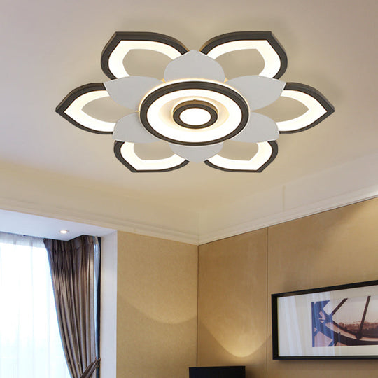 Modern Lotus Flush Ceiling Light With Led - 20.5/24.5 Acrylic Black/White Fixture In White/Warm