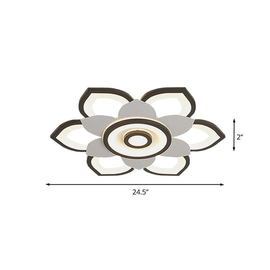 Modern Lotus Flush Ceiling Light With Led - 20.5’/24.5’ Acrylic Black/White Fixture In White/Warm