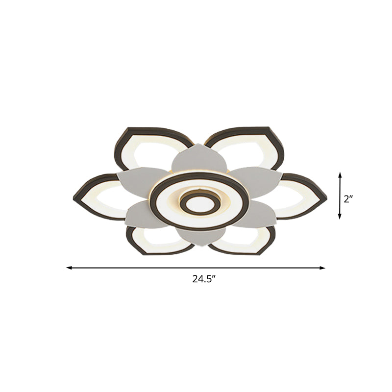 Modern Lotus Flush Ceiling Light With Led - 20.5/24.5 Acrylic Black/White Fixture In White/Warm