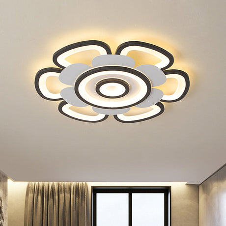 Contemporary Floral Acrylic Led Flush Mount Ceiling Light In Black And White With Warm/White Glow -
