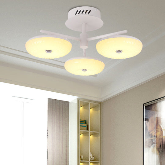 Minimalist Led Restaurant Flush Light Fixture - White Semi Ceiling Mount With Doughnut Acrylic Shade