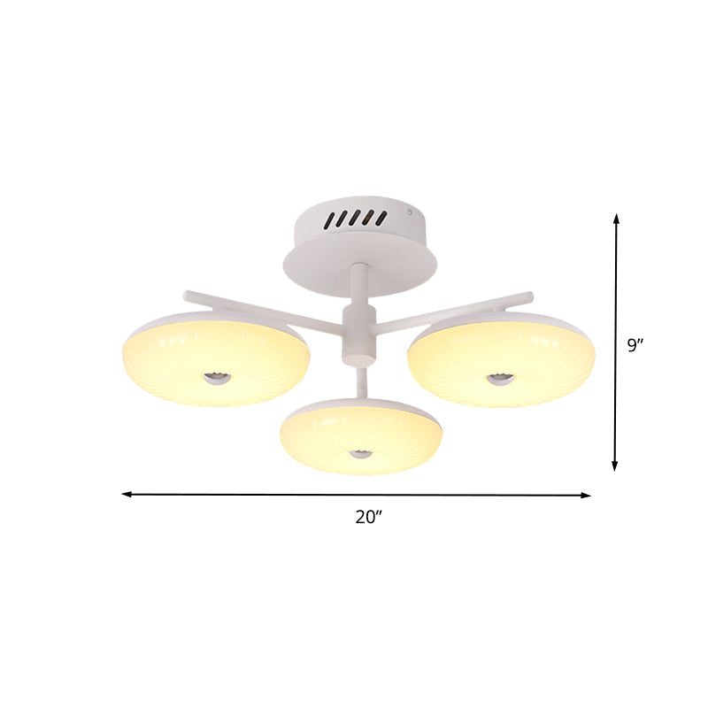 Minimalist Led Restaurant Flush Light Fixture - White Semi Ceiling Mount With Doughnut Acrylic Shade