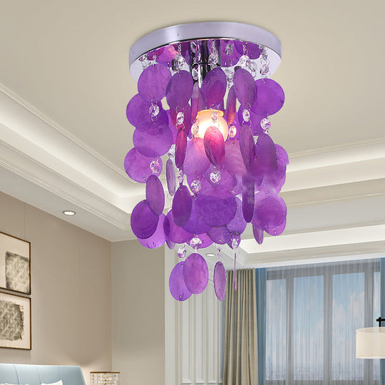 Purple Waterfall Flushmount: Modern Shell Ceiling Lamp With 1 Bulb