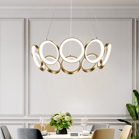 Contemporary Acrylic Black/Gold Led Chandelier - Multi-Ring Hanging Pendant Light In White/Warm For