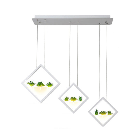 Modern Led Pendant Light With Rhombus Design And Plant Deco Warm/White