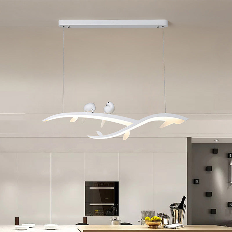 Contemporary Bird Décor Led Pendant Lamp In White – Acrylic Branch Hanging Light For Dining Room