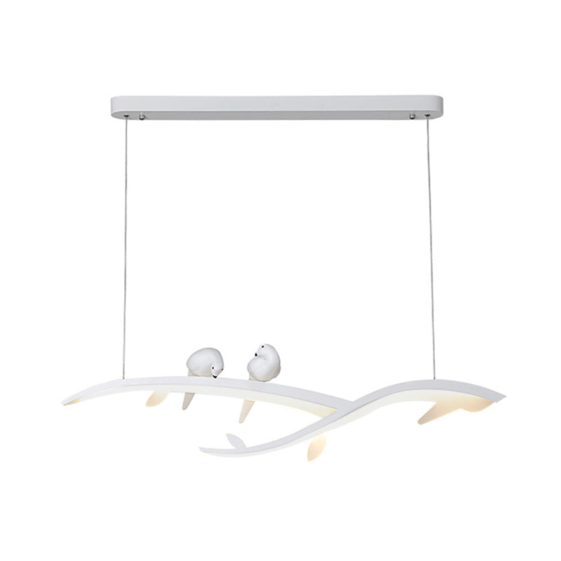 Contemporary Bird Décor Led Pendant Lamp In White – Acrylic Branch Hanging Light For Dining Room