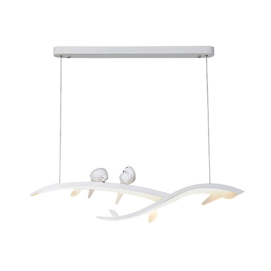Contemporary Bird Décor Led Pendant Lamp In White – Acrylic Branch Hanging Light For Dining Room