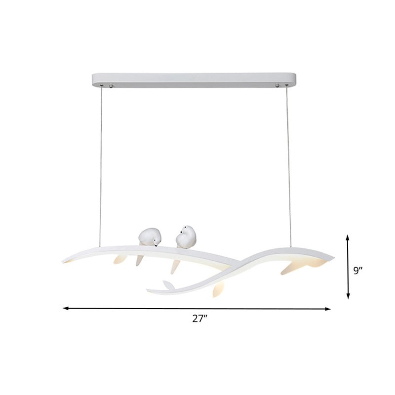 Modern Branch Hanging Pendant Lamp With Acrylic Led White Finish And Bird Deco Warm/White Light -