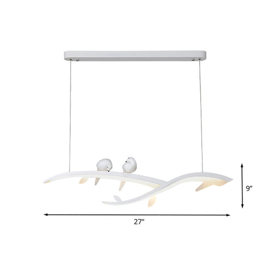 Modern Branch Hanging Pendant Lamp With Acrylic Led White Finish And Bird Deco Warm/White Light -