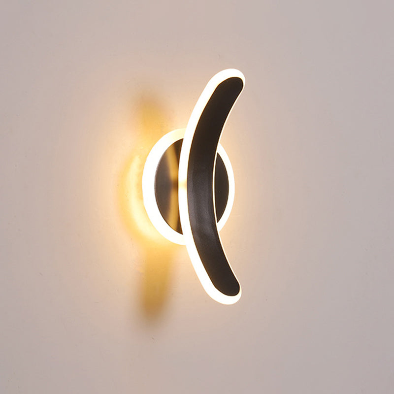 Minimalist Black Bend Led Wall Sconce - Acrylic Mounted Lamp In White/Warm Light / White