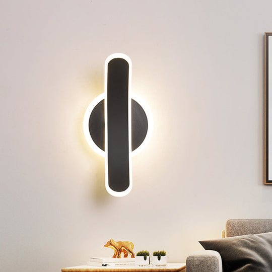 Minimalist Black Bend Led Wall Sconce - Acrylic Mounted Lamp In White/Warm Light