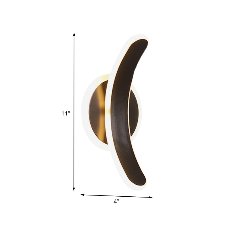 Minimalist Black Bend Led Wall Sconce - Acrylic Mounted Lamp In White/Warm Light