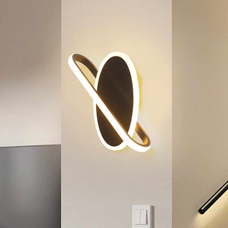 Modern Led Oval And Ring Wall Mount Sconce For Stairways In Black/White/Warm Light
