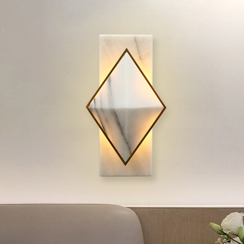 Modern White Led Wall Sconce: Stone Rhombus And Rectangle Design For Corridor