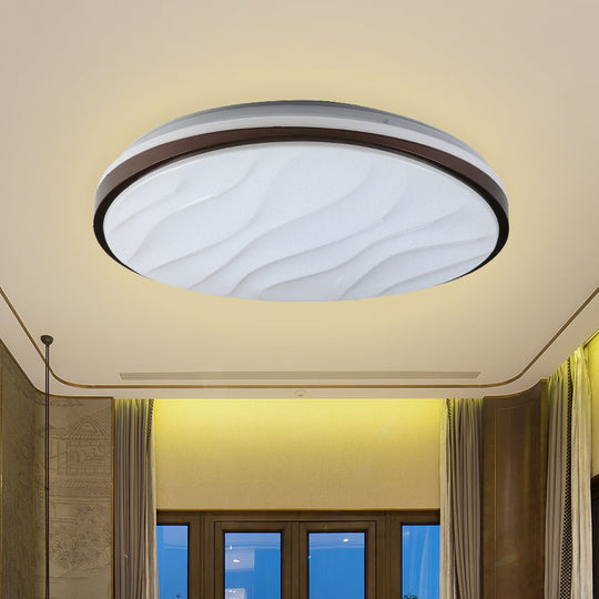 Modern Black Acrylic Led Ceiling Flush - Round & Wave Design 16’/19.5’ Dia Warm/White Light /