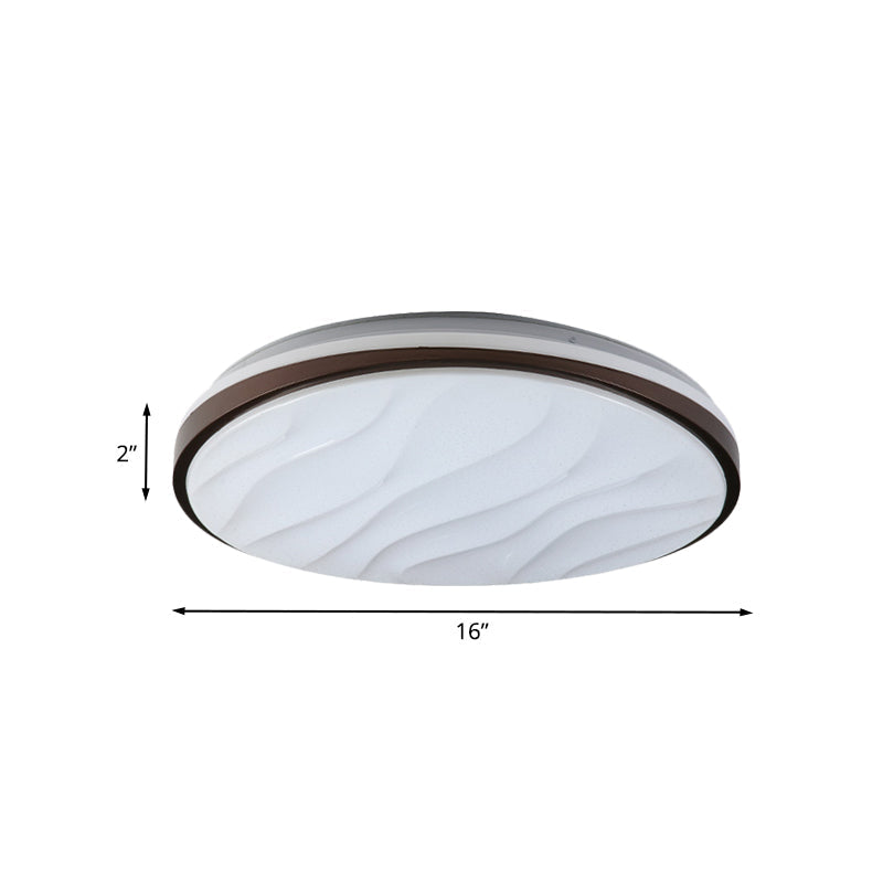 Modern Black Acrylic Led Ceiling Flush - Round & Wave Design 16/19.5 Dia Warm/White Light