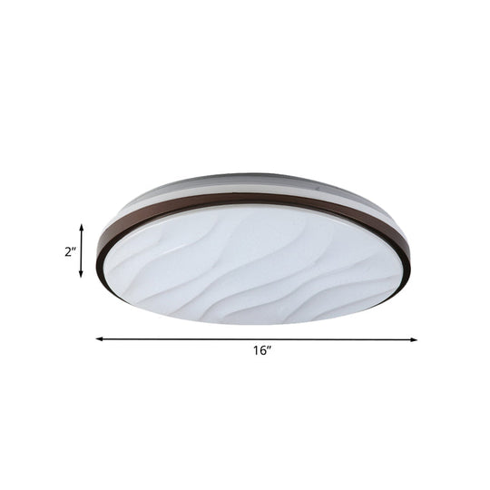 Modern Black Acrylic Led Ceiling Flush - Round & Wave Design 16/19.5 Dia Warm/White Light