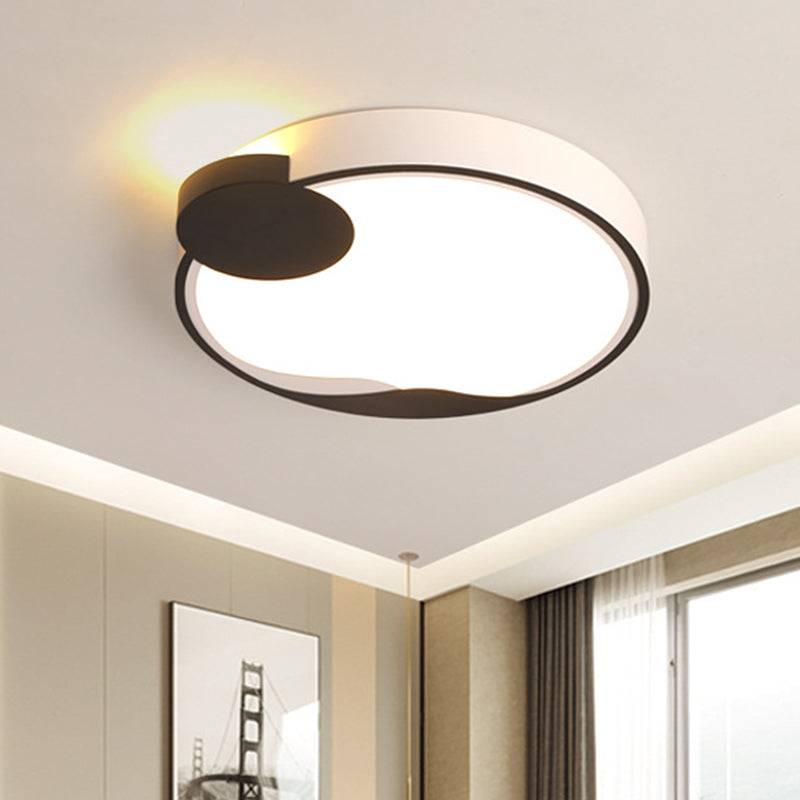16/19.5 Modern White And Black Acrylic Flush Mount Led Ceiling Lamp In White/Warm Light Black-White