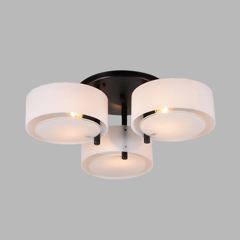 Modern 3 - Head Semi Flush Mount Ceiling Light For Living Room In White Drum Shape