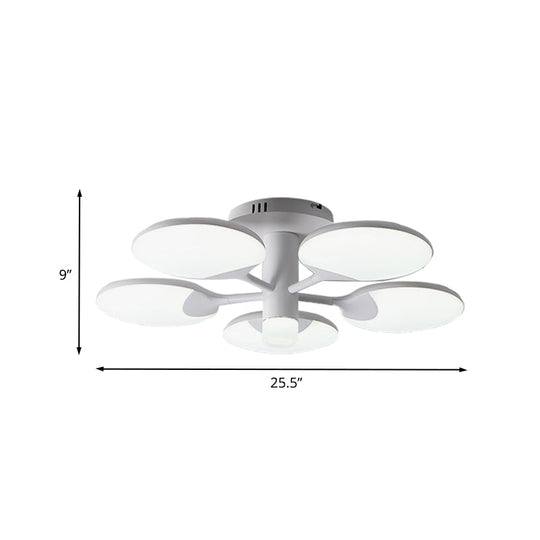 Modern 5 - Light Flush Led Ceiling Fixture With Acrylic Shade - White Table Tennis Theme