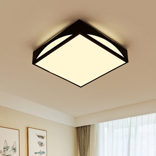 Minimalist White/Black Squared Box Flush Mount Light - 18.5/22.5 W Led Metallic Ceiling Lamp In