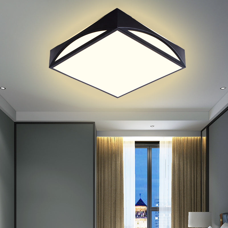 Minimalist White/Black Squared Box Flush Mount Light - 18.5’/22.5’ W Led Metallic Ceiling Lamp