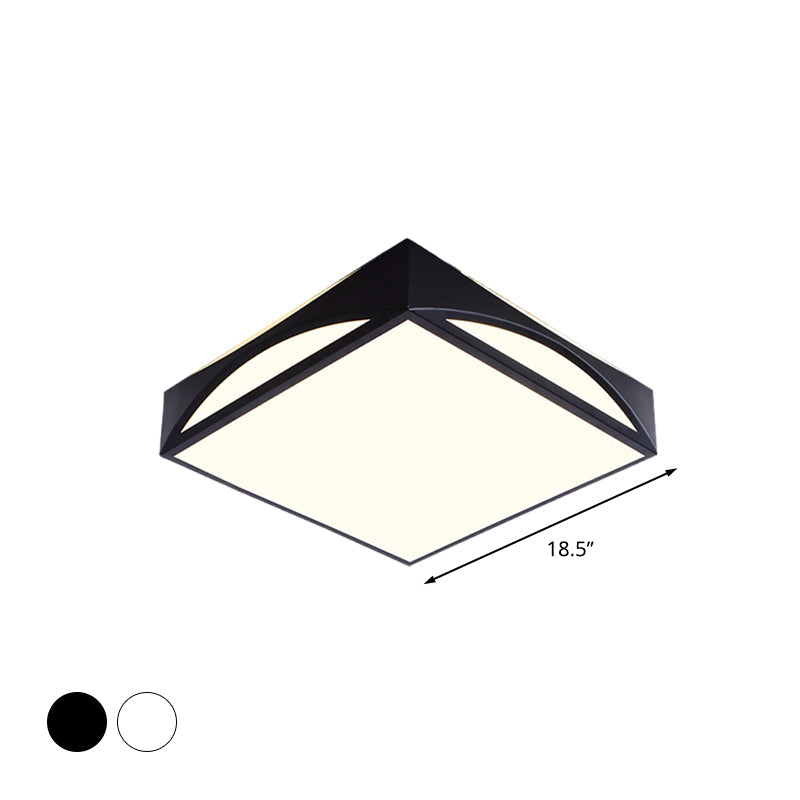 Minimalist White/Black Squared Box Flush Mount Light - 18.5’/22.5’ W Led Metallic Ceiling Lamp