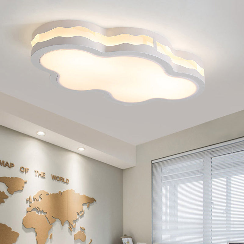 Contemporary Led Iron Flush Mount Light For Childrens Bedroom - White Cloud Design Warm/White