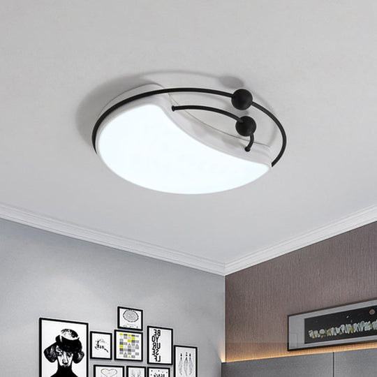 Modern Moon Led Flush Mount Ceiling Light In Minimalist Design - White/Black With Recessed Diffuser