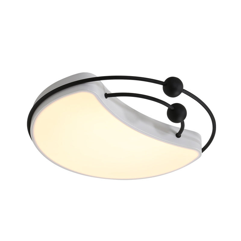 Modern Moon Led Flush Mount Ceiling Light In Minimalist Design - White/Black With Recessed Diffuser