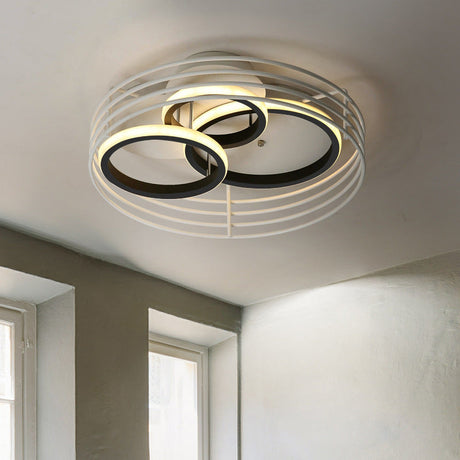 Rings Bedroom Flushmount Acrylic Led Flush Lamp - Contemporary Design Metal Cage Black/White