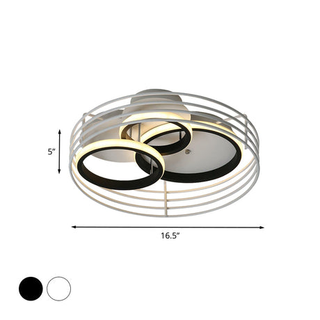 Rings Bedroom Flushmount Acrylic Led Flush Lamp - Contemporary Design Metal Cage Black/White