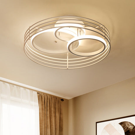 Rings Bedroom Flushmount Acrylic Led Flush Lamp - Contemporary Design Metal Cage Black/White