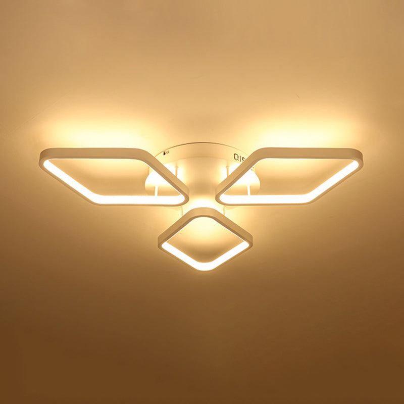 Modern Led White Rhombus Ceiling Flush Mount Light In White/Warm 20’/21’ Wide / 20’