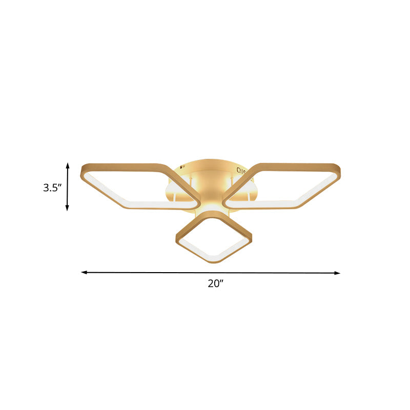 Modern Led White Rhombus Ceiling Flush Mount Light In White/Warm 20’/21’ Wide