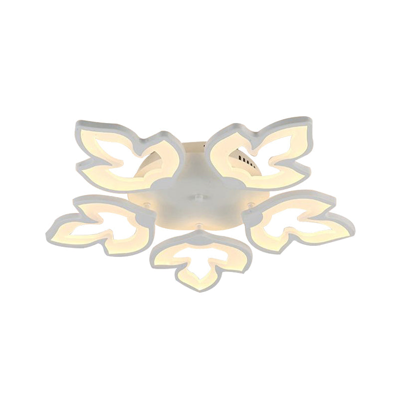 Contemporary Acrylic Maple Leaves Led Semi Flush Mount Ceiling Lamp In White/Warm Light