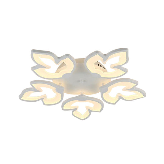 Contemporary Acrylic Maple Leaves Led Semi Flush Mount Ceiling Lamp In White/Warm Light