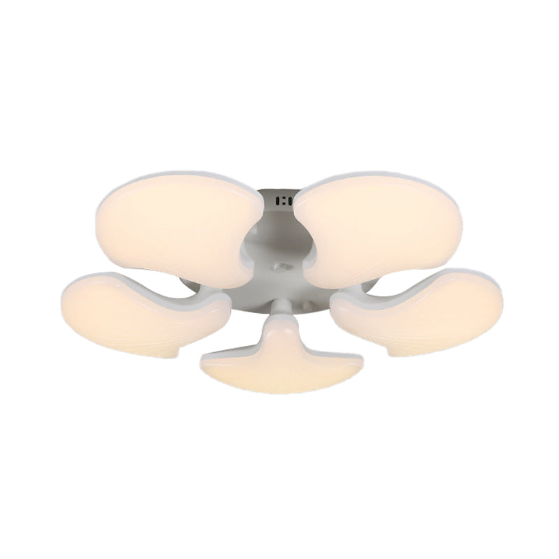 Modern White Led Ceiling Mounted Fixture With 3/5 Heads Shell Acrylic Shade - 23.5’/27.5’ Wide