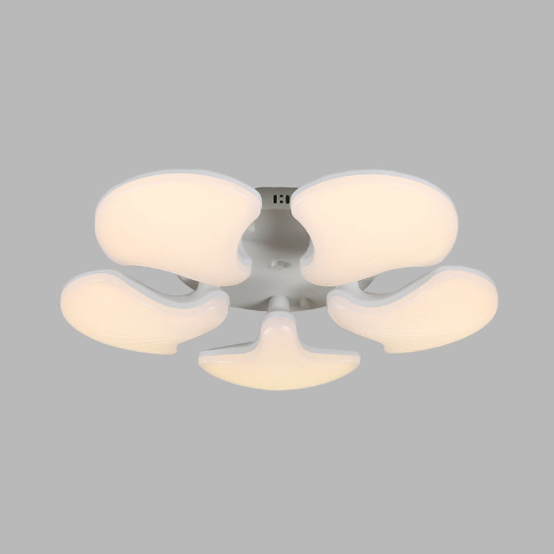 Modern White Led Ceiling Mounted Fixture With 3/5 Heads Shell Acrylic Shade - 23.5’/27.5’ Wide