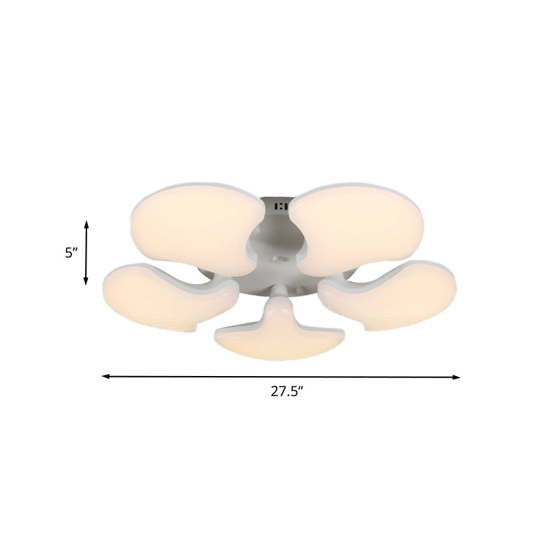 Modern White Led Ceiling Mounted Fixture With 3/5 Heads Shell Acrylic Shade - 23.5’/27.5’ Wide