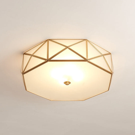 Opal Glass Geometric Drum Flush Mount Lamp With Brass Finish - Modern 4/5 Lights 16.5/20.5 Width /