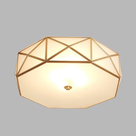 Opal Glass Geometric Drum Flush Mount Lamp With Brass Finish - Modern 4/5 Lights 16.5’/20.5’ Width
