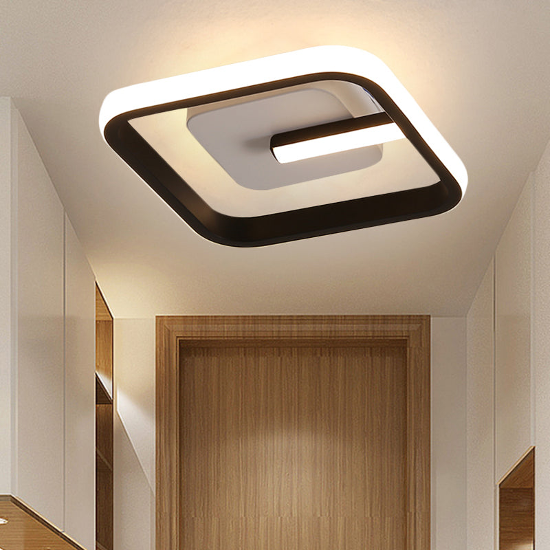 Modern Led Flush Mount Ceiling Light With Square Frame Black Acrylic Fixture Warm/White Lighting /