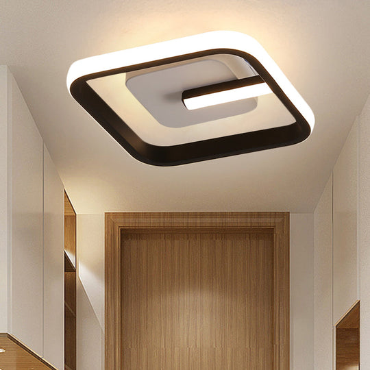 Modern Led Flush Mount Ceiling Light With Square Frame Black Acrylic Fixture Warm/White Lighting /