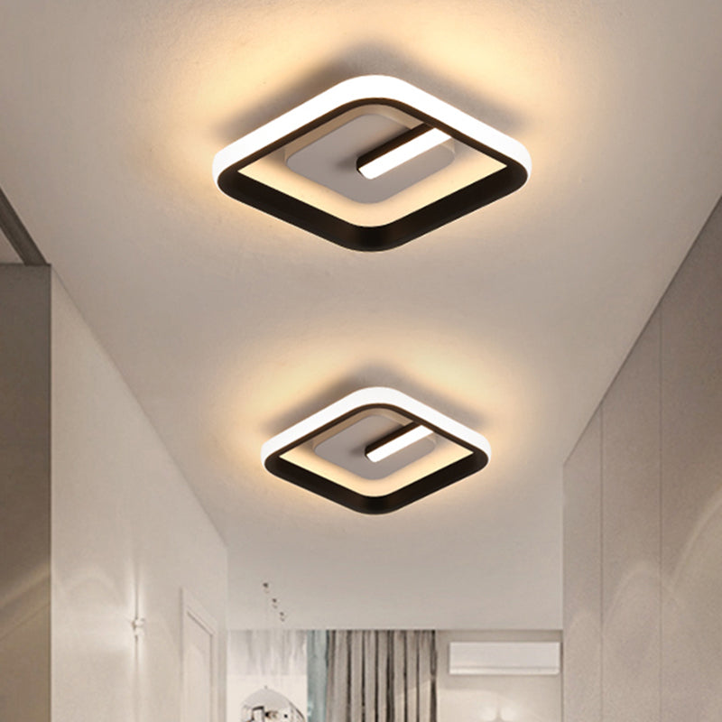 Modern Led Flush Mount Ceiling Light With Square Frame Black Acrylic Fixture Warm/White Lighting