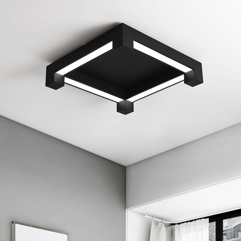 Modern Black Square Led Ceiling Flush Mount Light Fixture For Bedroom