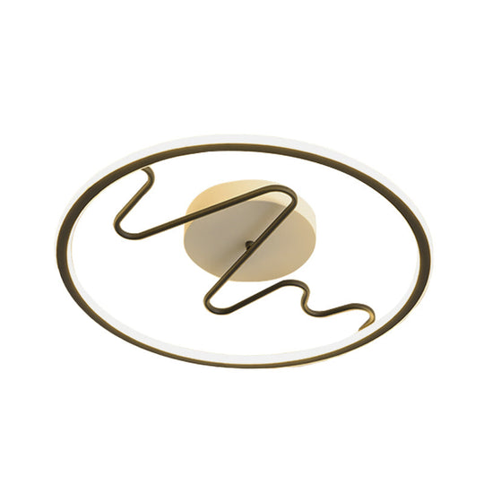 Black Acrylic Led Bedroom Flush Mount Lamp With Modern Ring And Spiral Line Design