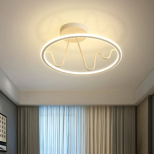 Sleek White Led Semi Flushmount Lighting With Ring And Spiral Design